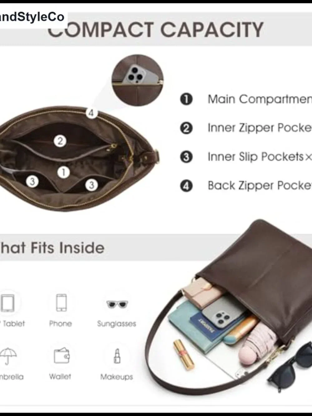 Genuine Leather Crossbody Bag Hobo with 2 Straps Large Capacity